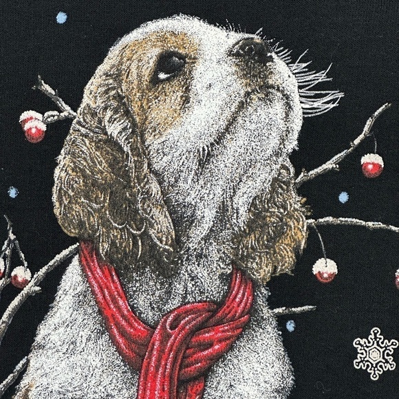 Jerzees Puppy Bird Snowflakes Winter Scene Sweatshirt Mock Neck Large Black Cozy - Picture 4 of 15